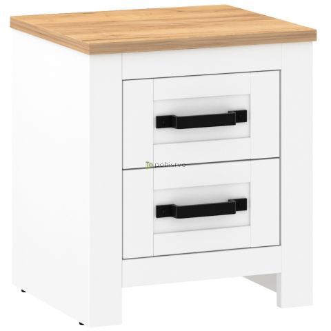 Nightstand RONCO 3 white + oak (Lanzette dX, color nimfea alba / oak craft gold)