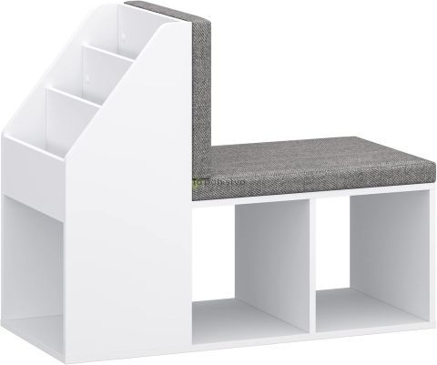 Bench ABADIA white + grey (Bing children's bedside table, color white/white, with upholstered seat)