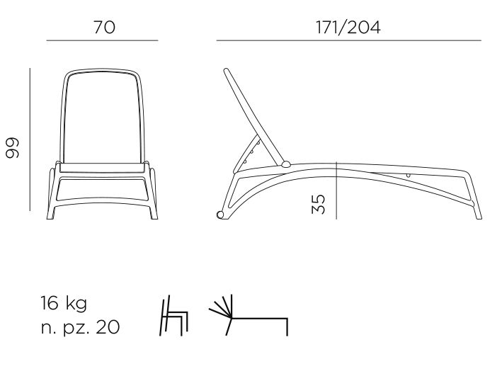 Ležalnik ATLANTICO dimenzije